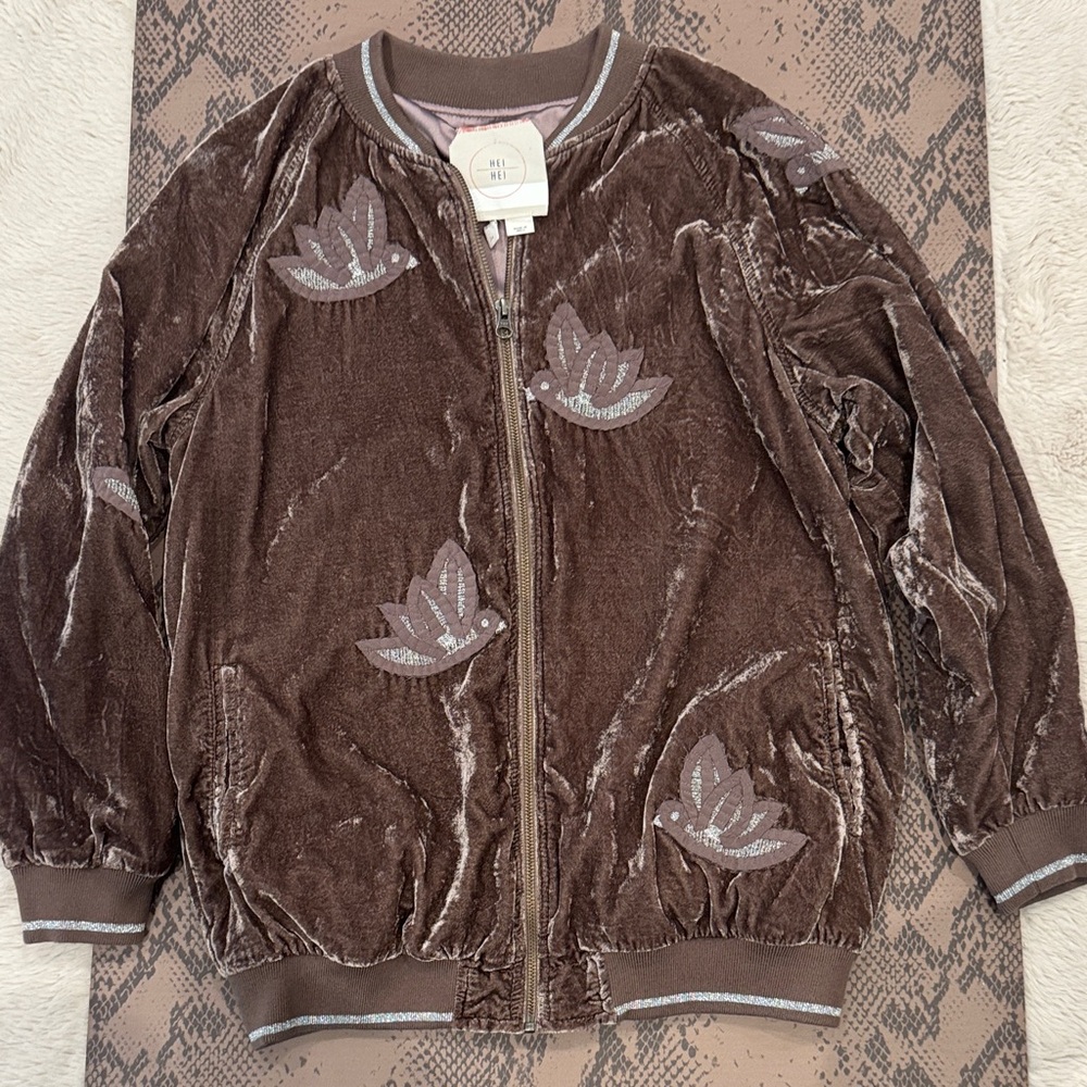 Anthropologie Hei Hei mushroom Velvet Bomber Jacket